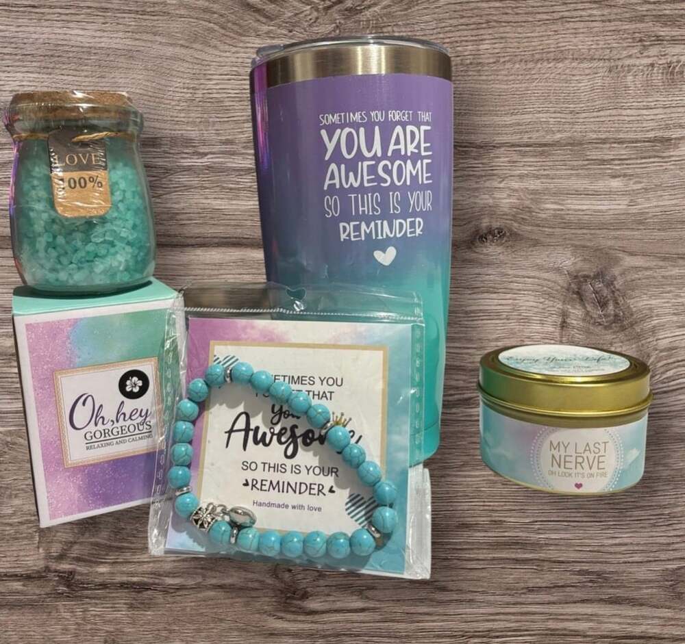 Inspirational Gift Set Tumbler Candle Bath Salt Bracelet